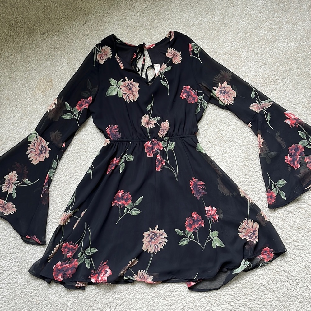 Black floral altar’d state dress with tie in the back